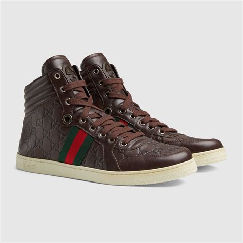 gucci guccissima leather high-top men's sneakers shoes|Gucci sneakers for men 2021.